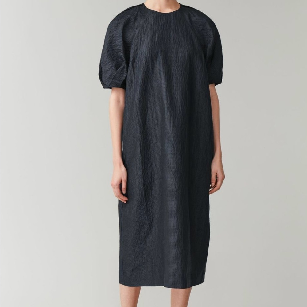 EUC COS navy seersucker dress